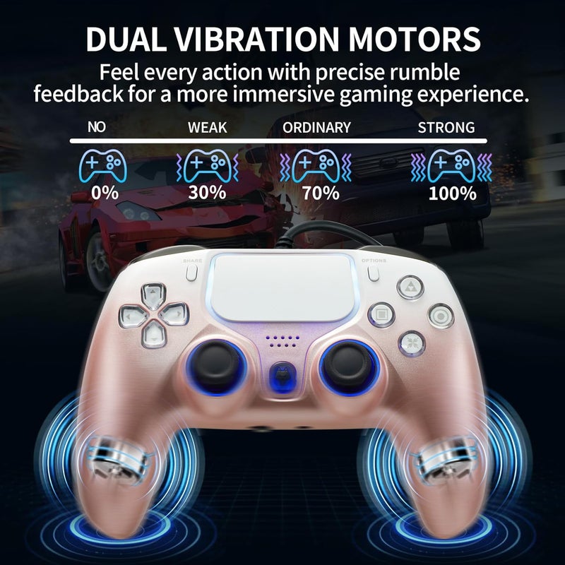NBCP Wired PS5 Controller, Turbo, Hall-Effect Triggers, Dual Vibration, 6-Axis Gyro, 10ft Cable –Gamepad Compatible with PS5/PS4/PC/Steam – Rose Gold Color - Image 5